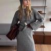 Women's Knitted Sweater 3 Piece Sets Winter Fall Lounge Long Sleeve Top Midi Dress Outfits Casual Chunky Sweater Skirt Sets for Women Loungewear Sets