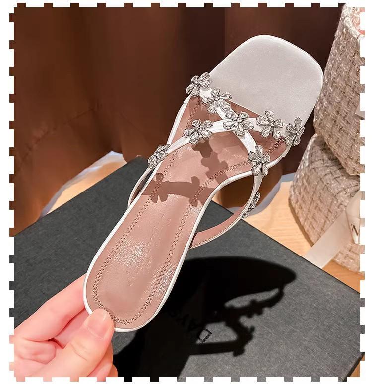 

Сандалии 2025 лето 5 новых однослойный ремешок крест стразы шлепанцы 41 белый