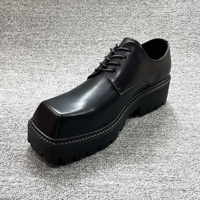Korean version of teenagers square head small leather shoes men's platform heightening trend versatile casual shoes men's derby shoes wedding shoes