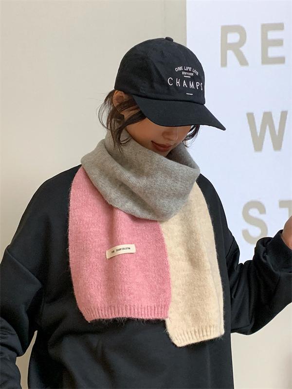 Three-Colour Knitted Scarf Women Winter Warm Scarves Bright Solid Color Design Thickened Shawl Soft Cashmere Pashmina Neck