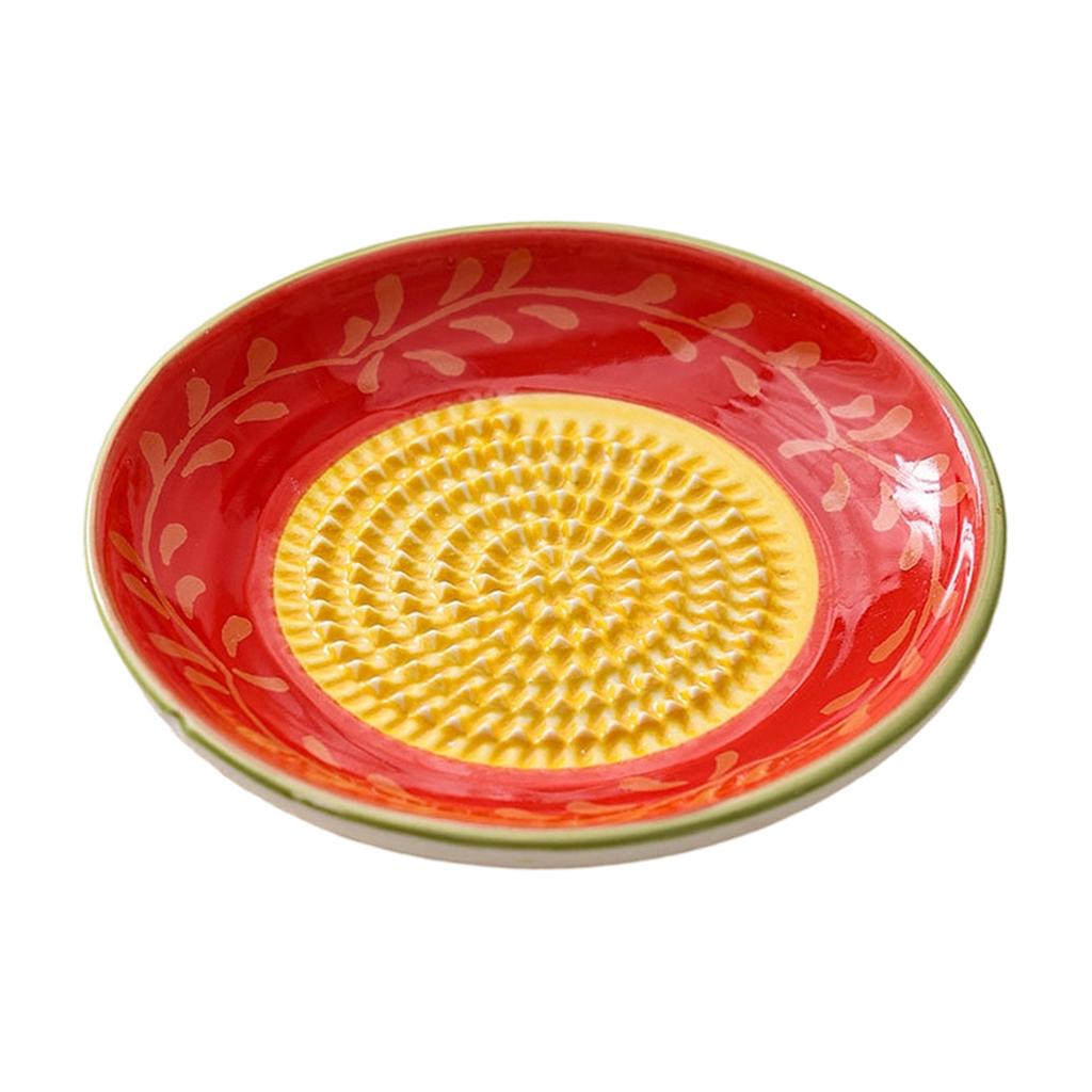 Ceramic Grinding Plate for Kitchen Use with Raised Textured Surface and Decorative Pattern Suitable for Food Preparation and Herb Grinding