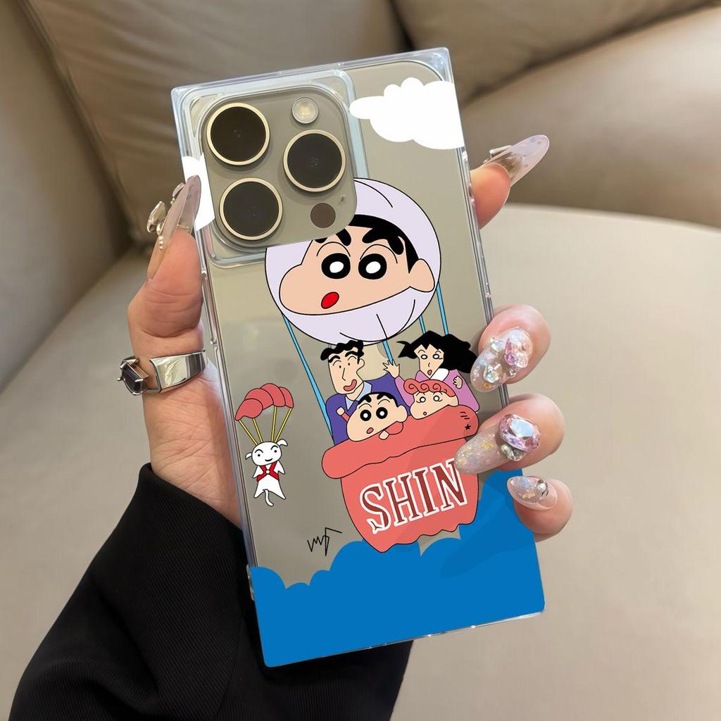 Clear Square Back Tube Case Protection For iPhone 12 14 Pro Max 13 16 ProMax 15 Plus 11 Anti-Oxygen,Anime Crayon Shinchan Pattern Casing