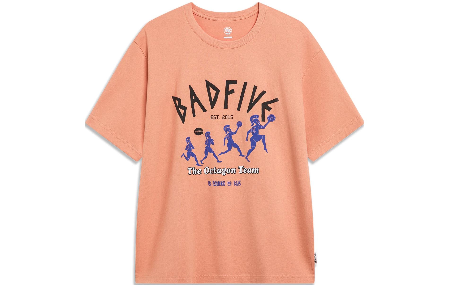 Li Ning T Shirts Men s Sunset Orange Crew Neck Moderate Straight Fit AHST301-5 L