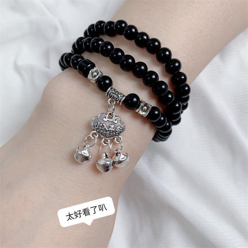 Bell Safety Lock Circle Bracelet Necklace Dual-purpose Retro Buddhist White Versatile Couple