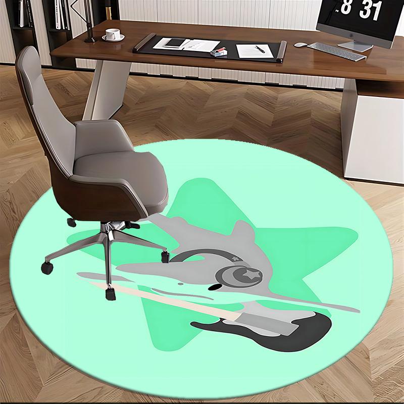 Shark with Glasses Playing Guitar Chair Mat Round Carpet for Home Decor, Office Use, Gift Idea for Any Room0292b