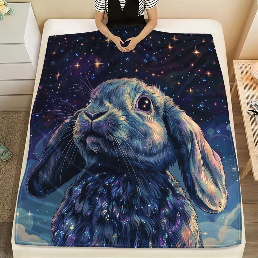 Black Rabbit Pattern Flannel Blanket, High Quality Comfortable for All Seasons, Home Decor, Warmth and Comfort, Perfect for Gifts.