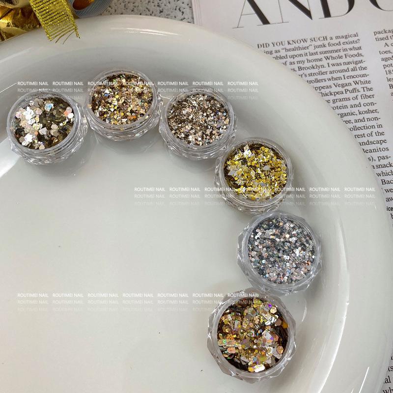 Flashy Gold Laser Glitter Gradient Sequins for Nail Art - Irregular DIY Accessories