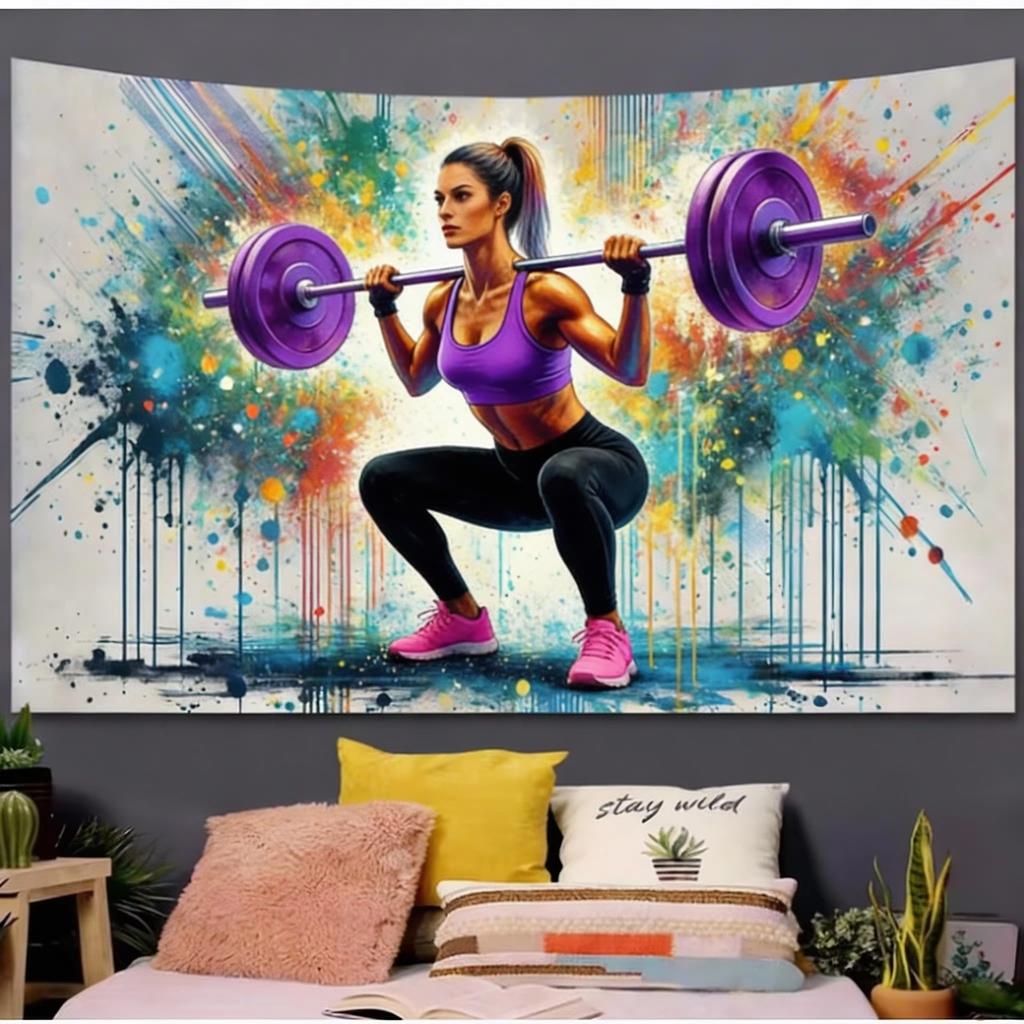Vibrant Fitness Bodybuilding Tapestry Colorful Energy Art Wall Hanging for Party Gym Decor