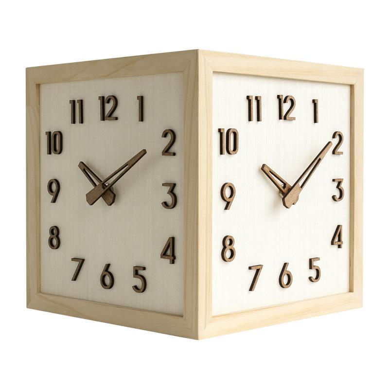 Corner Wall Clock Wood Double Sided Wall Watch Luxury Aesthetic Modern Clocks Silent Elegant Decorative Living Room Watches