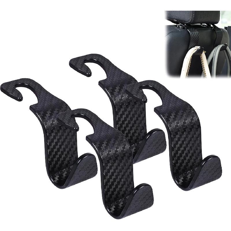 Amooca Car Seat Headrest Hook 4 Pack Hanger Universal Vehicle Car Storage Organizer for Handbag Purse Coat S Type Checkered Black