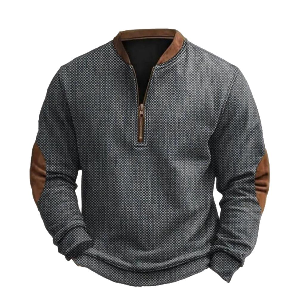 Men's Casual, Trendy, Retro American- Printed Round-neck Long-sleeved Half-pull Hoodie