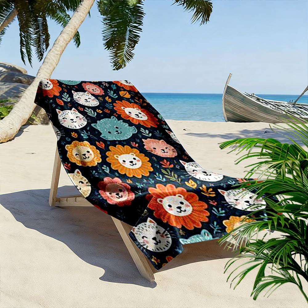 Cartoon Cats and Lions Pattern Towel Beach towel quick-drying for travel outdoor sports jogging beach and swimming