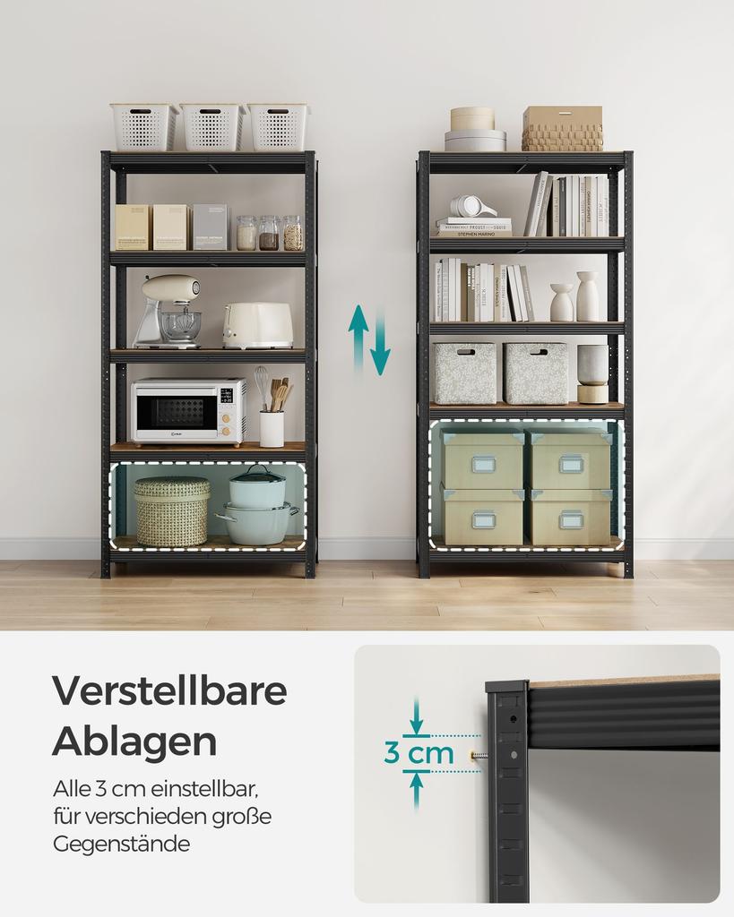 SONGMICS Shelving Unit, 40 X 90 X 180 Cm, 875 Kg Load Capacity (175 Kg Per Shelf), Industrial, Adjustable Storage Shelves, for Living Room, Kitchen