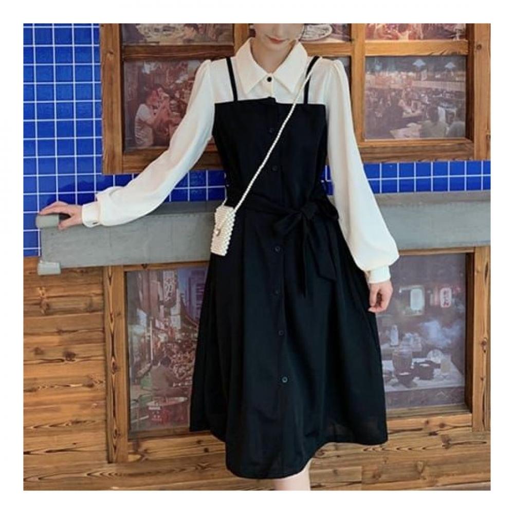 Navava Retro Long Sleeve Two In One Collar Dress No726