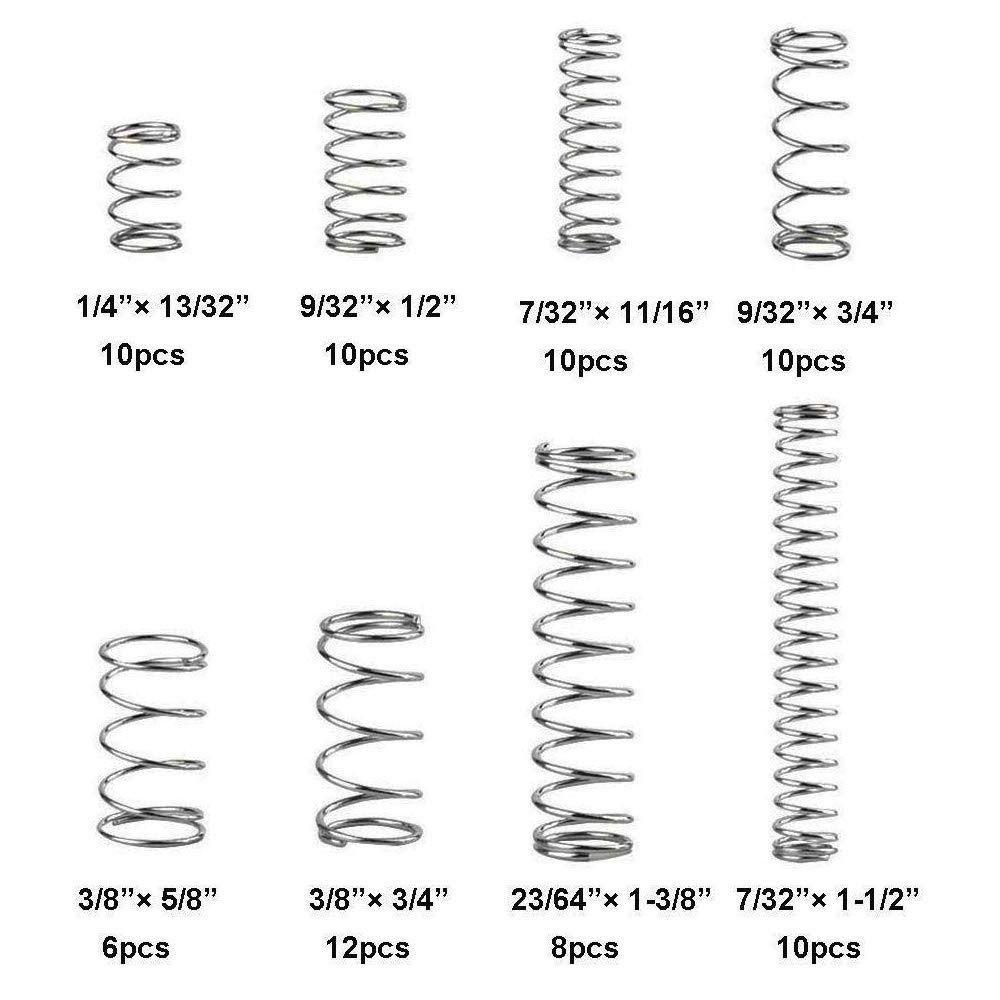 200PCS Mixed Size Compression Spring Kit Stainless Steel Repair Tool Extension and Compression Springs Kit Silver Boxed
