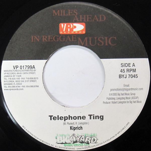 

7-дюймовая пластинка KIPRICH - Telephone Ting VP01799 VP Records 2005 Ямайка Регги, Ска и Даб Б/У