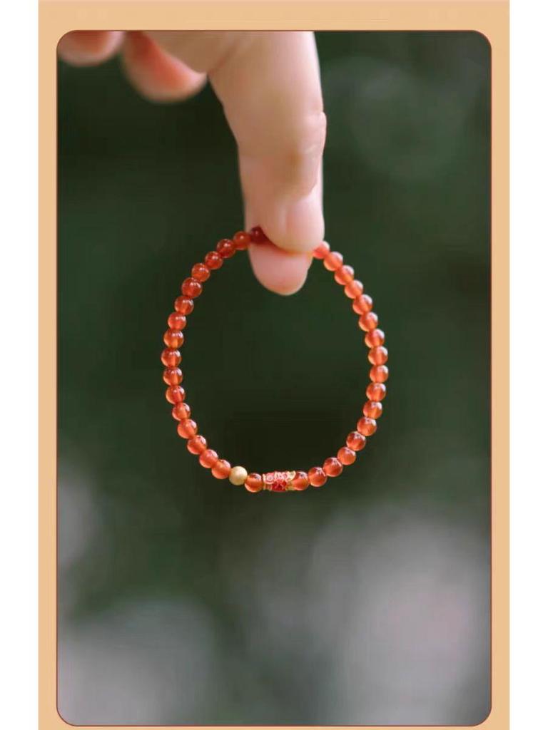 Elegant 6A Red Agate Bracelet with Koi Red Crystal Beads - Trendy Red Rope Style for Girls