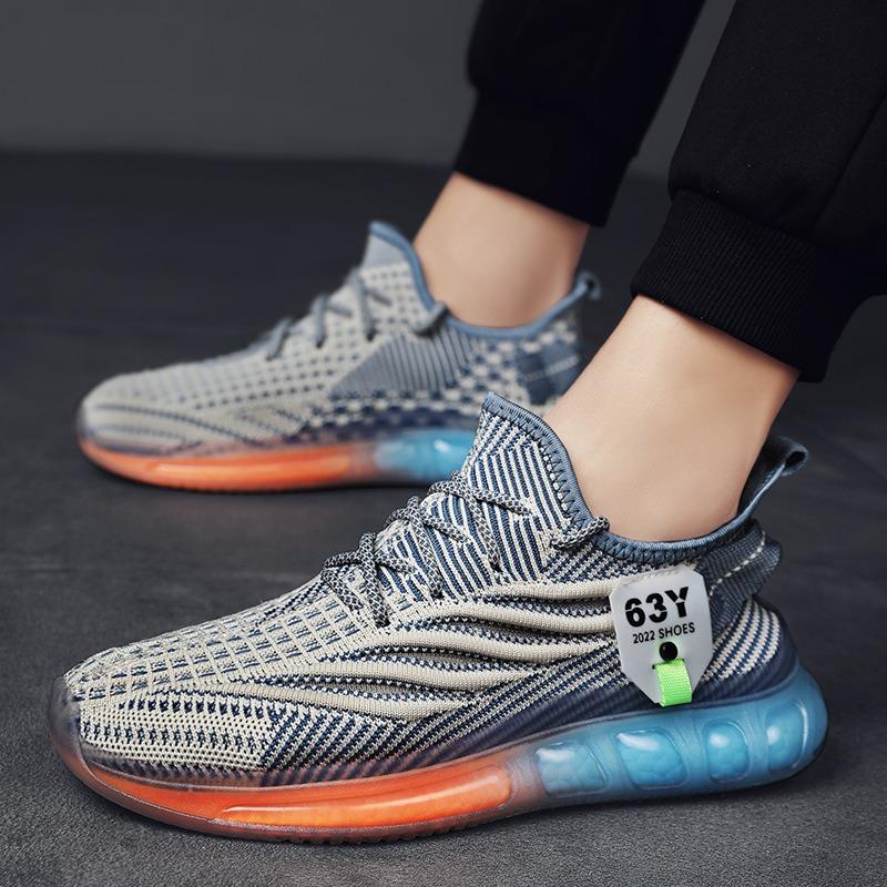 Spring new fly-woven casual shoes breathable running shoes men's sports shoes mesh jelly sole shoes