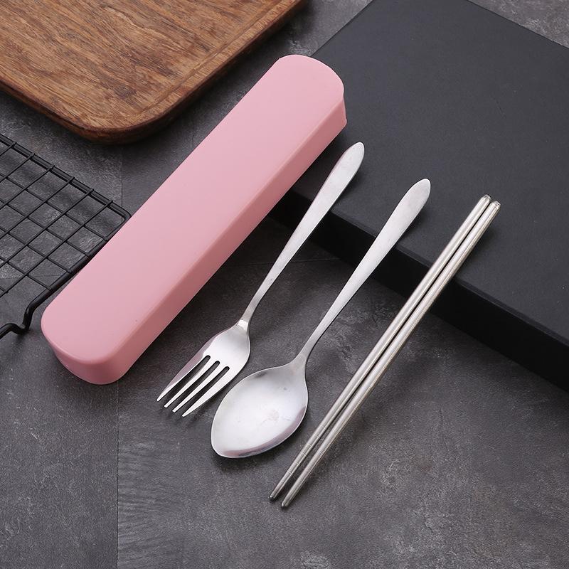 3PCS Cutlery Set Place Setting Dinnerware Tableware Stainless Steel Spoon Fork Chopsticks Kit with Case