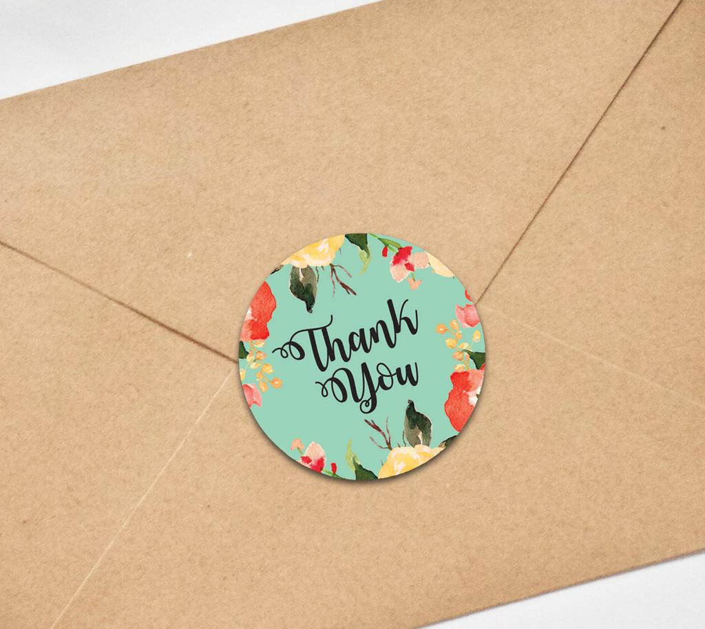 Darling Souvenir 45 Pcs Round Floral Border Black Thank You Stickers Wedding Envelope Seal-1.6