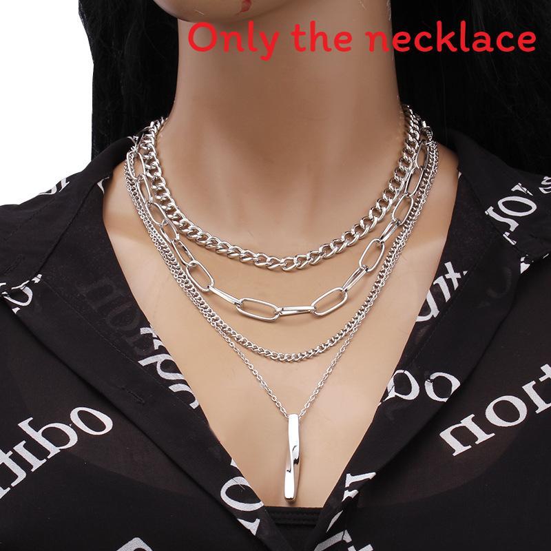 Geometric Alloy Necklace Set With Layered Chains For Unisex Fashion Accessory
