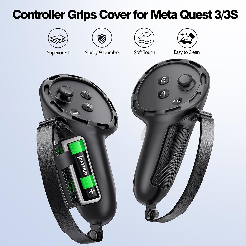 Silicone Controller Grips with Knuckle Straps for Meta Quest 3S Non-Slip Handle Cover for Meta Quest 3 VR Accessories Grip Cover