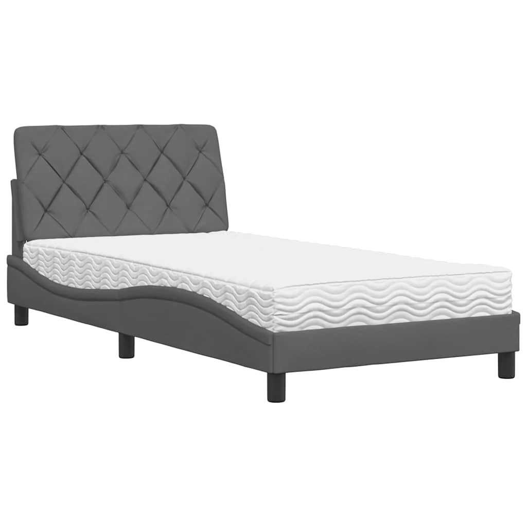 Bed With Mattress, Dark Gray, 100X200 Cm, Upholstered