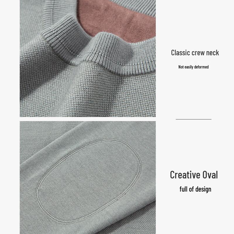 LUOZI Men's 100% Wool Saddle Shoulder Crew Neck Sweater