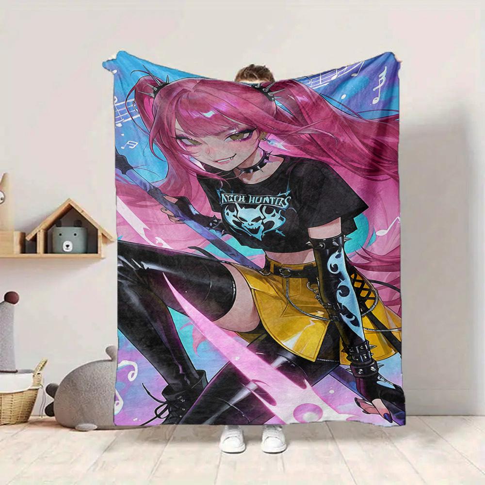 1pc KPop Demon Hunters Soft & Warm Flannel Blanket, Multi-Purpose Throw Blanket for Couch, Sofa, Office, Bed, Camping, Travel