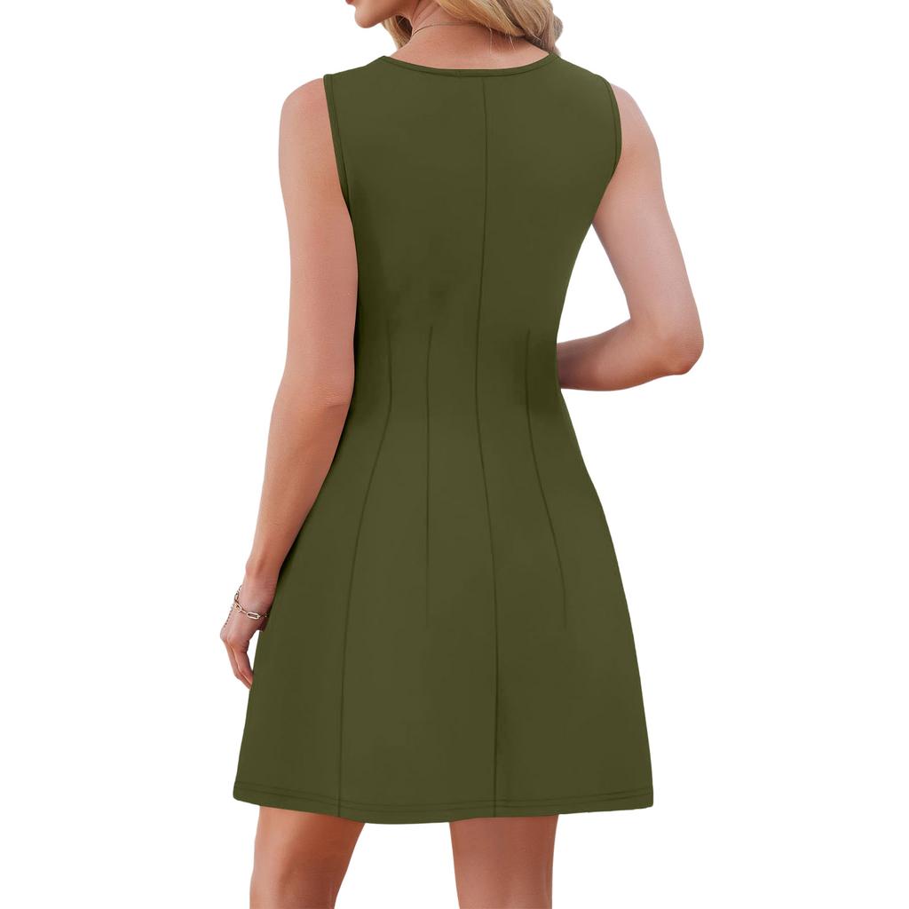 Sleeveless Casual Dress for Women V Neck Summer Dress Lightweight Flowy A Line Mini Dress Comfortable Everyday Wear