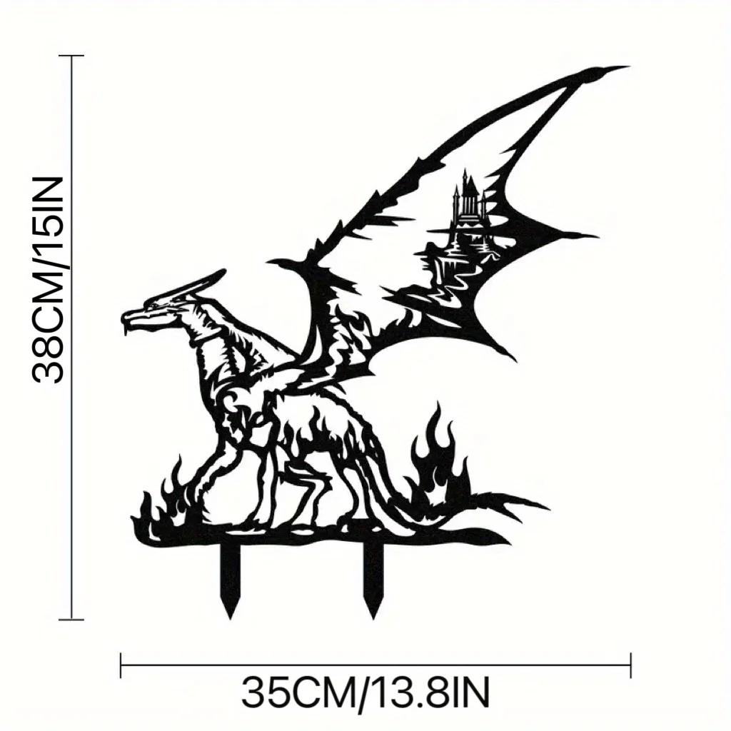 

Садовые статуи и колья для деревьев из металла в виде дракона - силуэты животных из стали, украшения для газона для праздников и декор двора чёрный