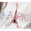 European Size Girls Round-neck Short-sleeved T-shirt with Eiffel Tower Pattern Print