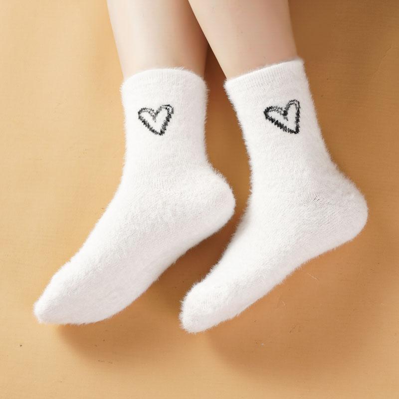 Women's Mink Velvet Socks Mid-tube Autumn and Winter Plush Thickened Socks Furry Love Black and White Sleep Plush Socks