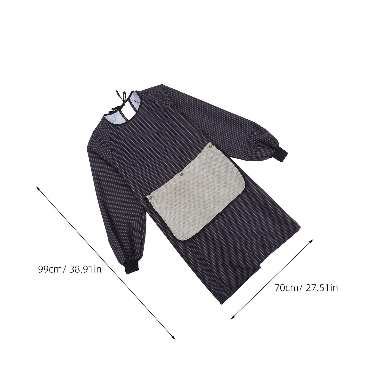 

Waterproof Kitchen Apron Striped Utility Smock Adjustable Shoulder Strap Multi Pocket Workwear for Restaurant Food Service чёрный