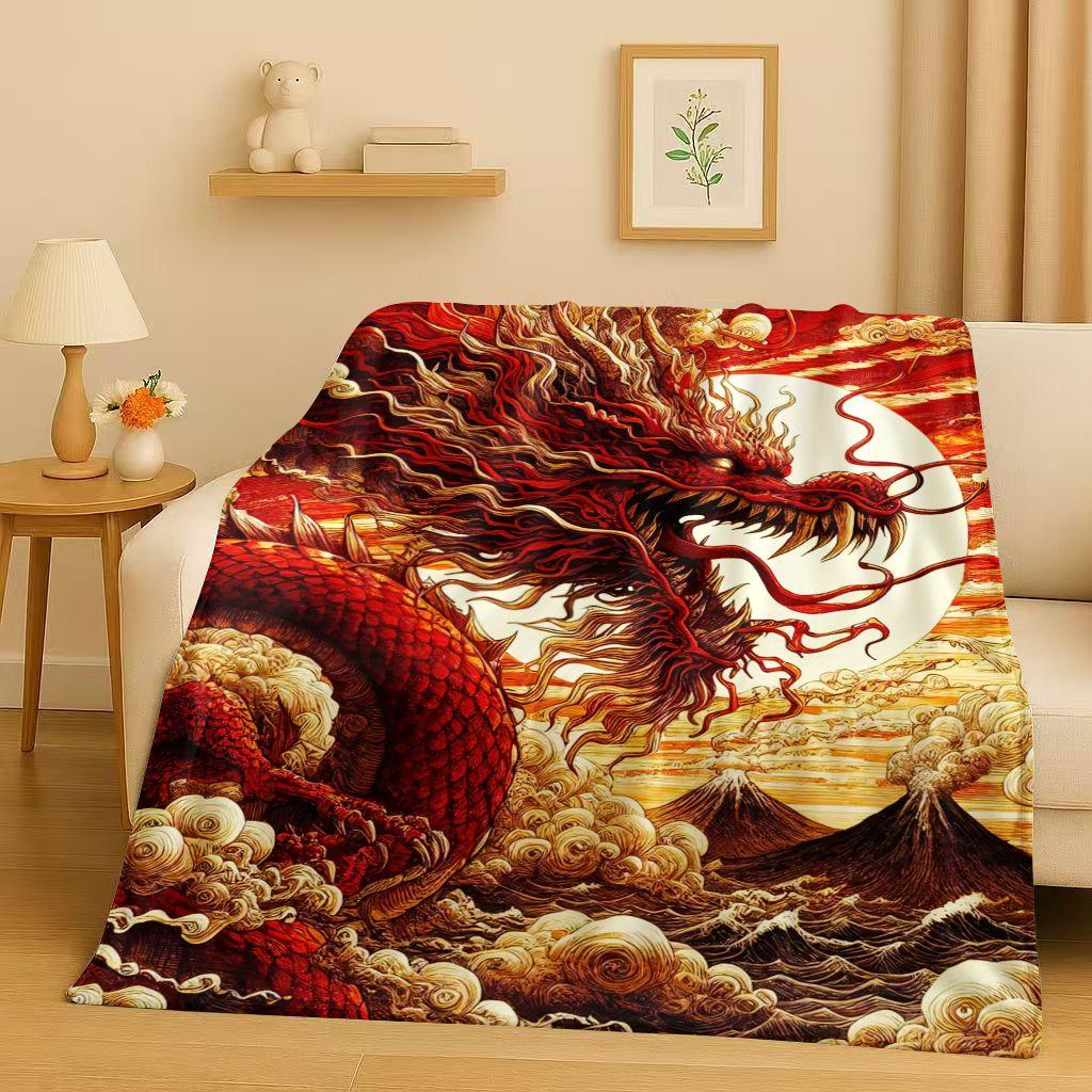 HD Yin Yang Element Dragon Chinese Loong Cartoon Flannel Blanket,Ultra Soft Warm Plush Throw for Home Bedroom Bed Sofa Cover Kid