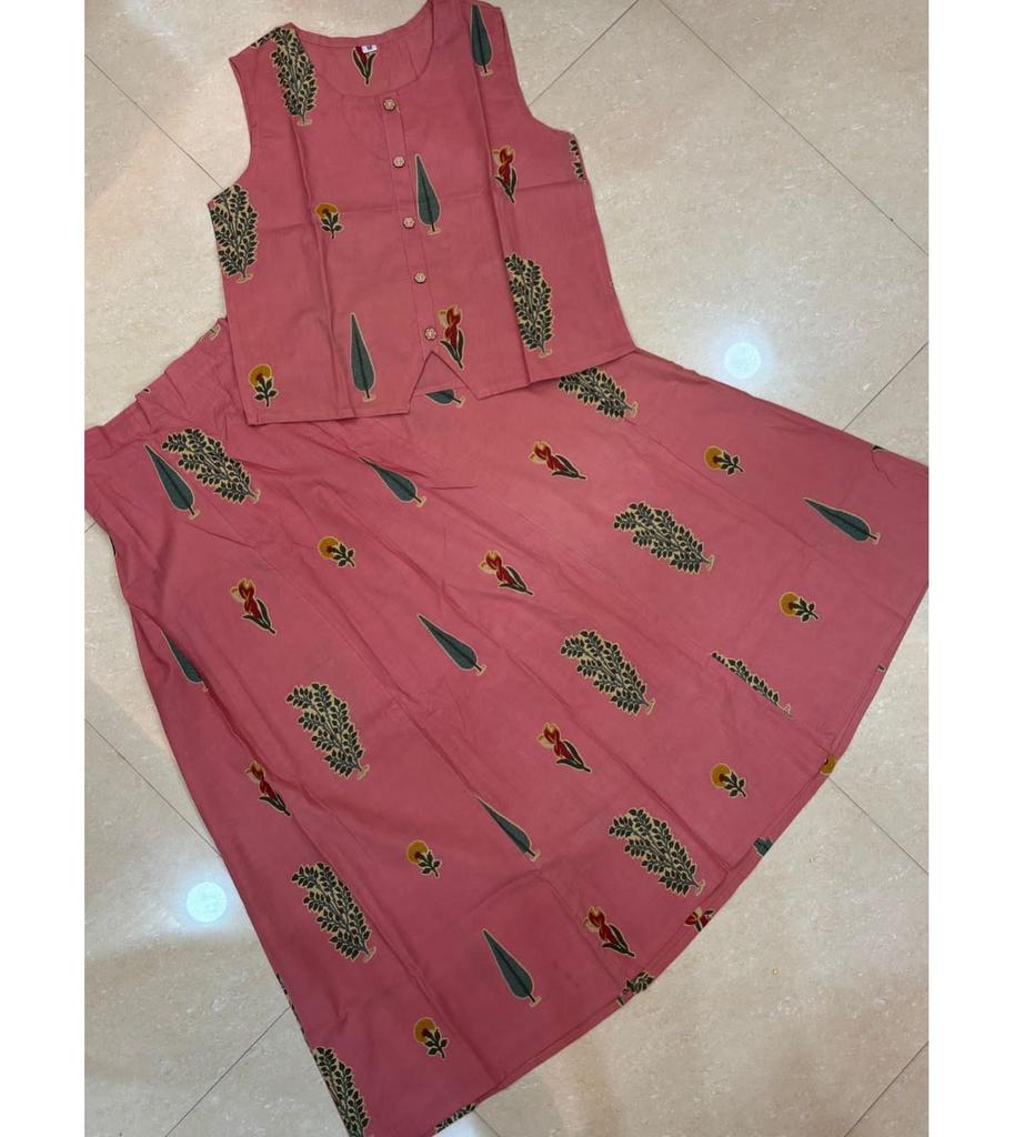 Women Designer Pure Cotton Top Skirt Set Indian Bollywood Top Tuinc Kurta Skirt