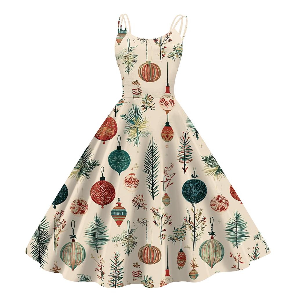Women's Fashion Casual Christmas Print Sexy Off-the-shoulder Punk Retro Dress