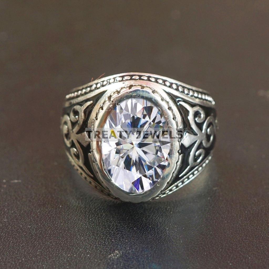 Moissanite Oval Cut Gemstone With 925 Sterling Silver Ring For Men's #B291 JL375681946718