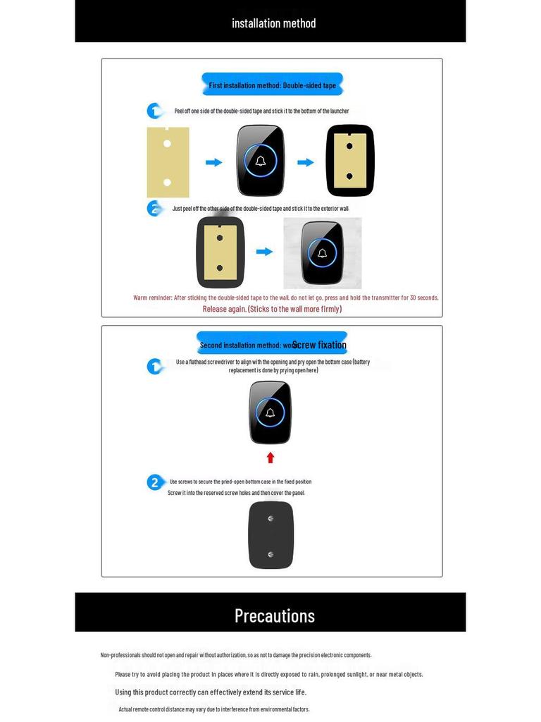 Wireless Smart Doorbell with Remote Control - Long Range, No Logo
