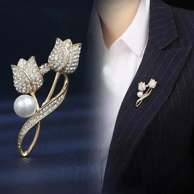 Móda Elelgantní Ženy Minimalistická Perla Plný Diamant Brož Tulipán Francouzská Brož Nové Oděvní Doplňky Šperky Kreativní Dárky