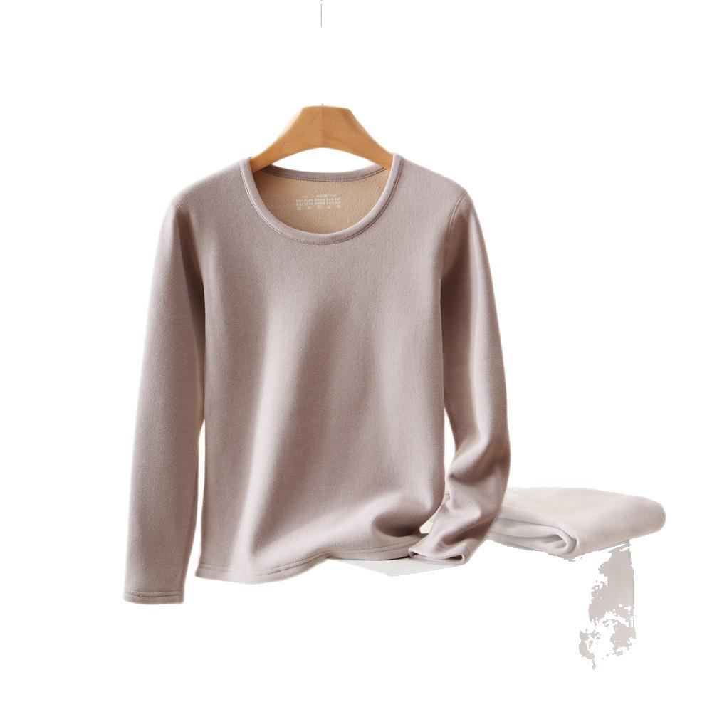 Koala Fleece Women's Extra Thick Alpaca Wool Underwear Set - Fleece-Lined, Round Neck Warmwear for Middle-Aged and Elderly.