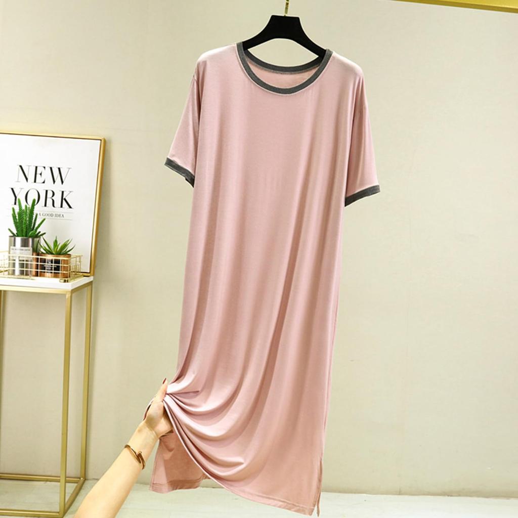 Long Loungewear Loose Solid Short Summer Long Ech.Apr Women's Pajamas, Fit, Color, Sleeves, Lightweight, Nightgown, Dress, Figure-Flattering (Pink,