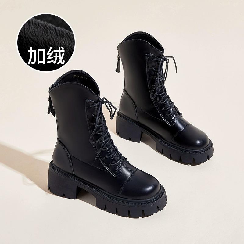 

Leather Maillard Martin boots women s 2024 autumn and winter new Korean version platform short boots British style v mouth thin boots 40