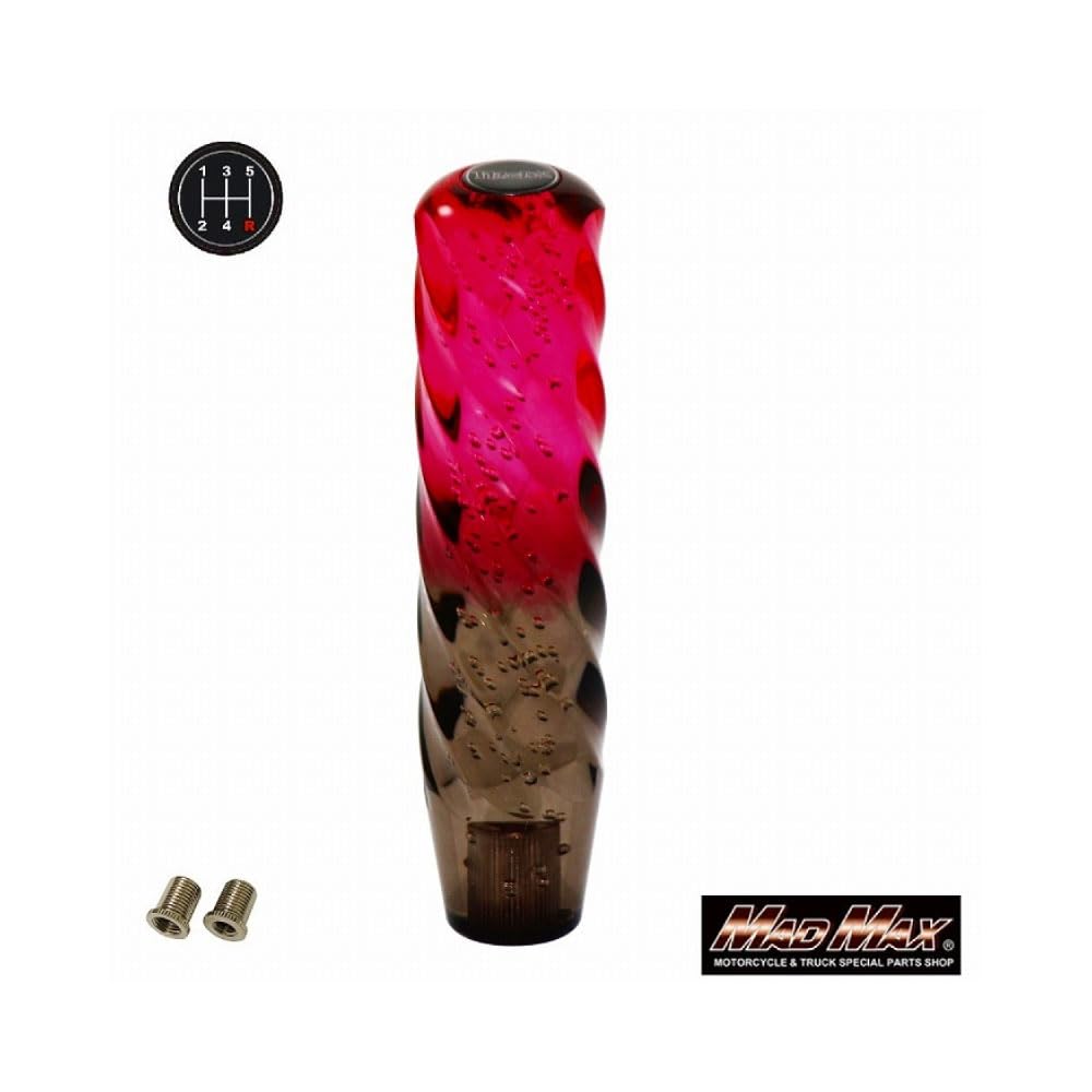 200mm Spiral Shift Knob with Conversion for Kei and Mazda Titan Dash Adapter, Red/Black, Isuzu, Mitsubishi, Trucks,