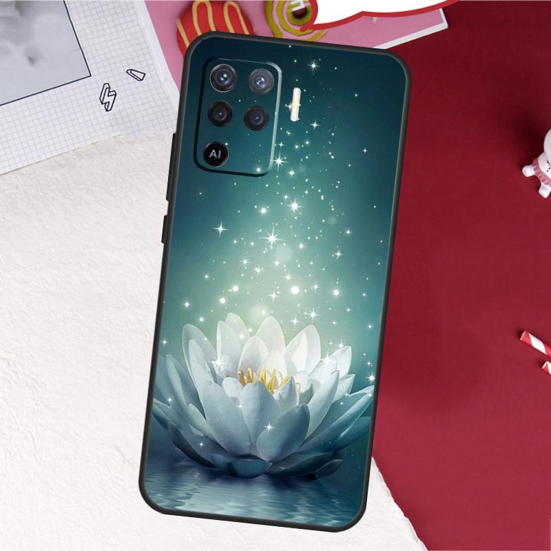 Lotus Blue White Flowers Case For Oppo A16 A96 A76 A17 A18 A60 A80 A40 A38 A58 A78 A98 A94 A74 A54 A15 A57 A77 A5 Pro