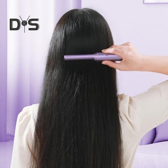 Tragbarer kabelloser Haarglätterkamm, 3 Temperatureinstellungen, wiederaufladbar, schnelles Aufheizen, Frauen, glattes, lockiges Haar, Mini-elektrisches Haarstyling, heiß