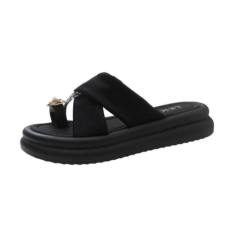 Slippers Women's Summer Wear 2025 New French Camellia Thick-soled Cover Toe Cool Slippers with Skirt Soft-soled Beach Shoes