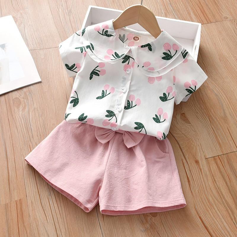Girls Summer Short Sleeve Set Stylish Two Piece Outfit For Toddler And Kids Fashionable Casual Clothing