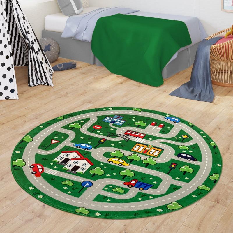 Circular Area Rug Creative Street Track Town Map Pattern Non Slip Washable Ground Blanket for Gaming Zone Living Room Decor