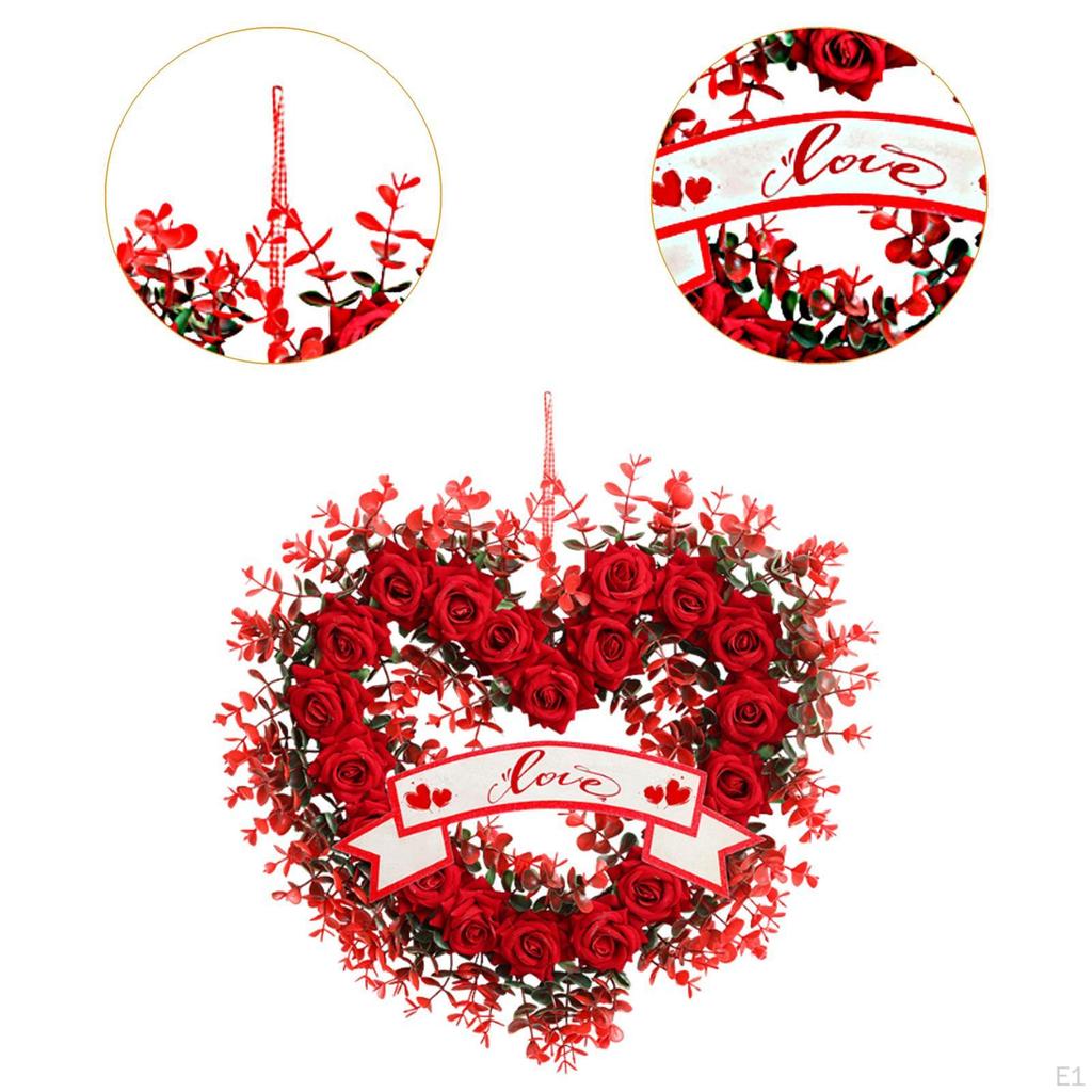 Valentine's Day Wreath Hanging Ornament Realistic Artificial Flowers Love Sign Heart Shaped